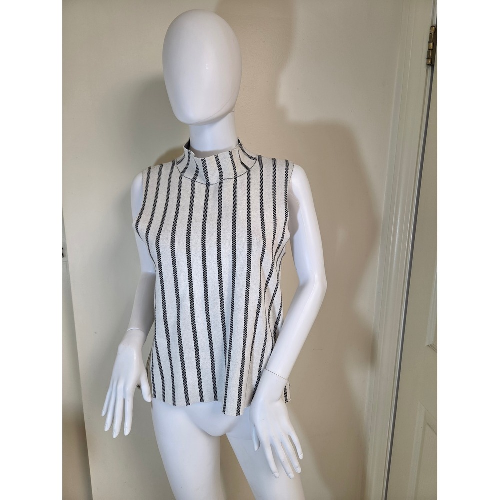 Moth Anthropologie Womens Mock Neck Sleeveless Knit Striped Top Cream Black M
